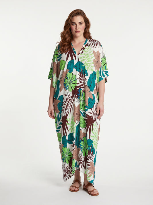 Shades of Green and Brown Printed Kaftan