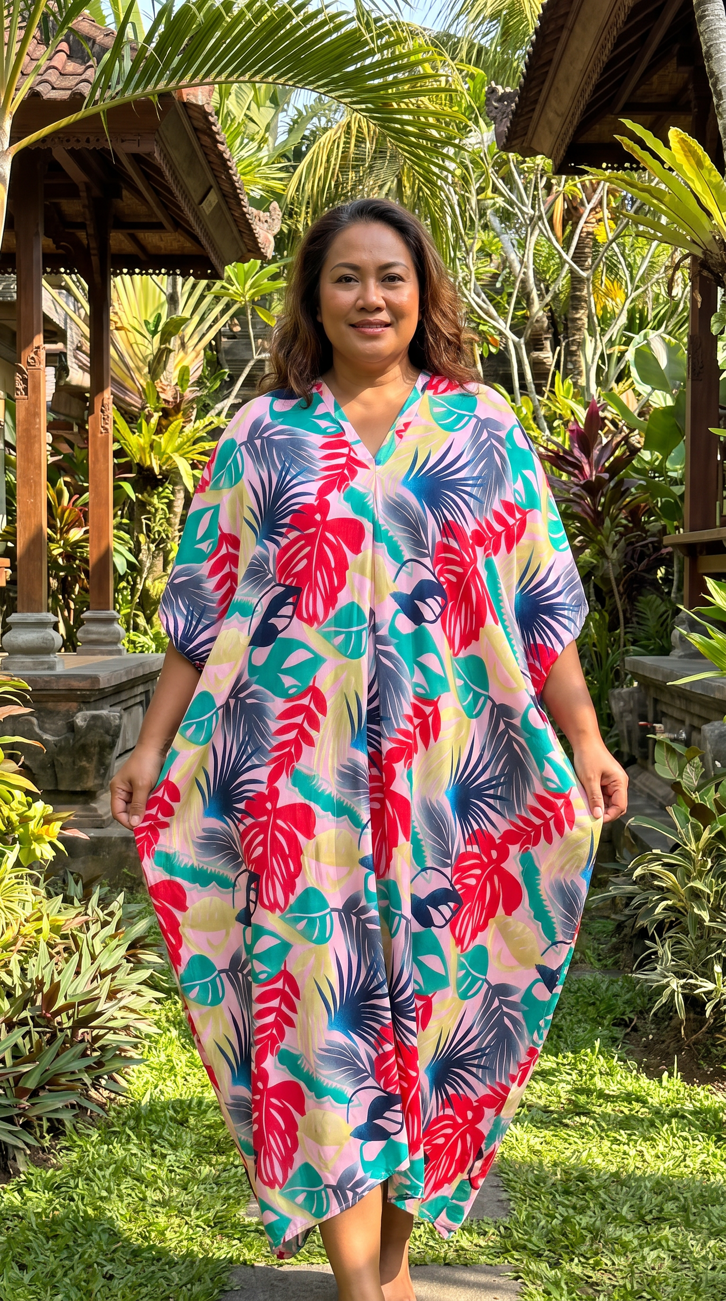 Blue, Red and Pink Printed Kaftan