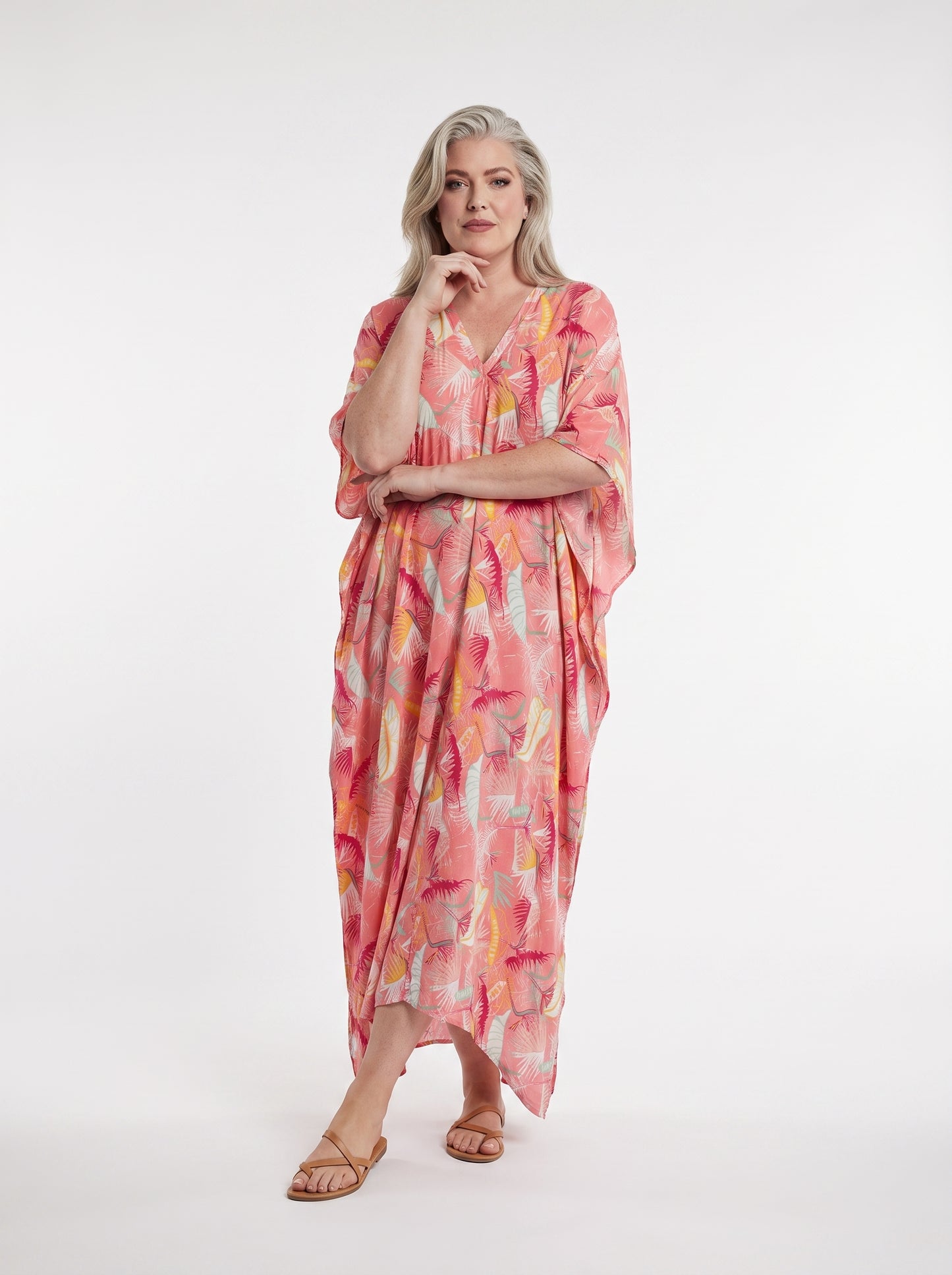 Salmon, Yellow and Red Printed Kaftan