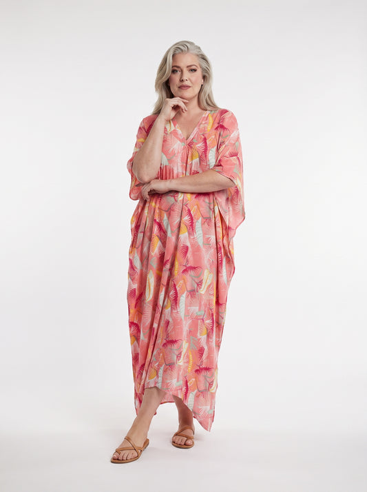 Salmon, Yellow and Red Printed Kaftan