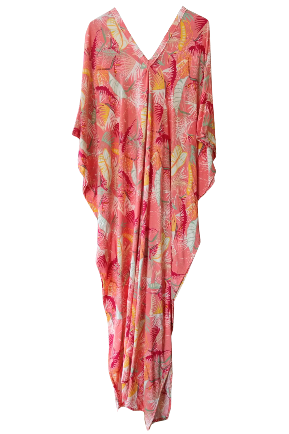 Salmon, Yellow and Red Printed Kaftan