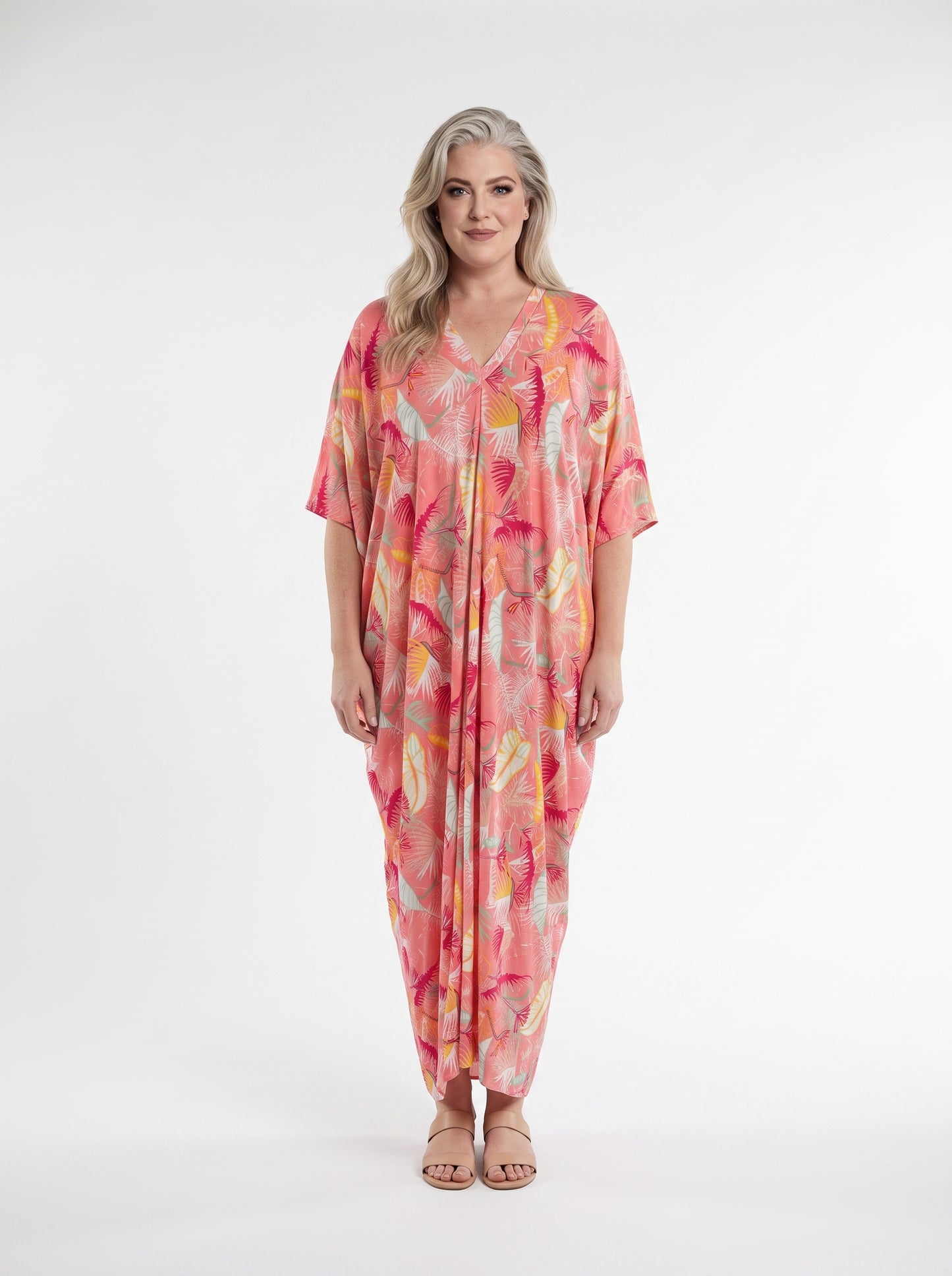 Salmon, Yellow and Red Printed Kaftan