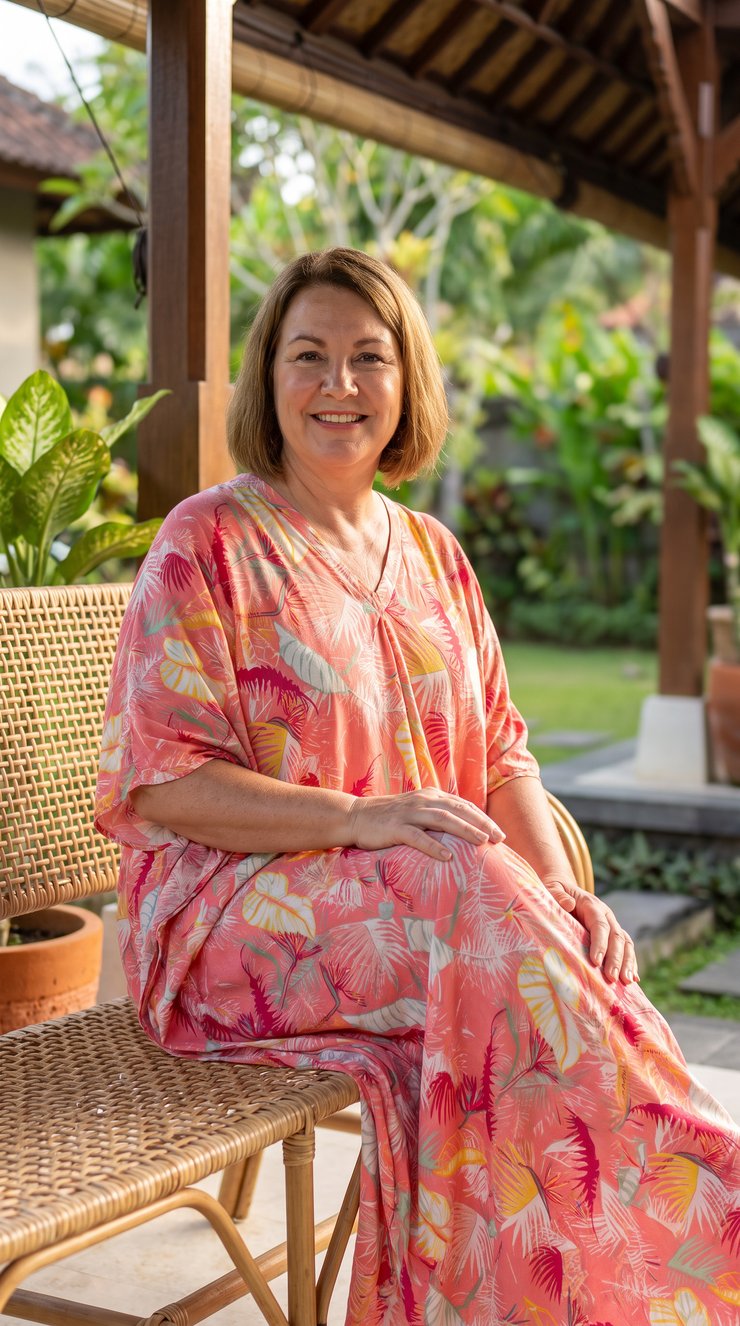 Salmon, Yellow and Red Printed Kaftan