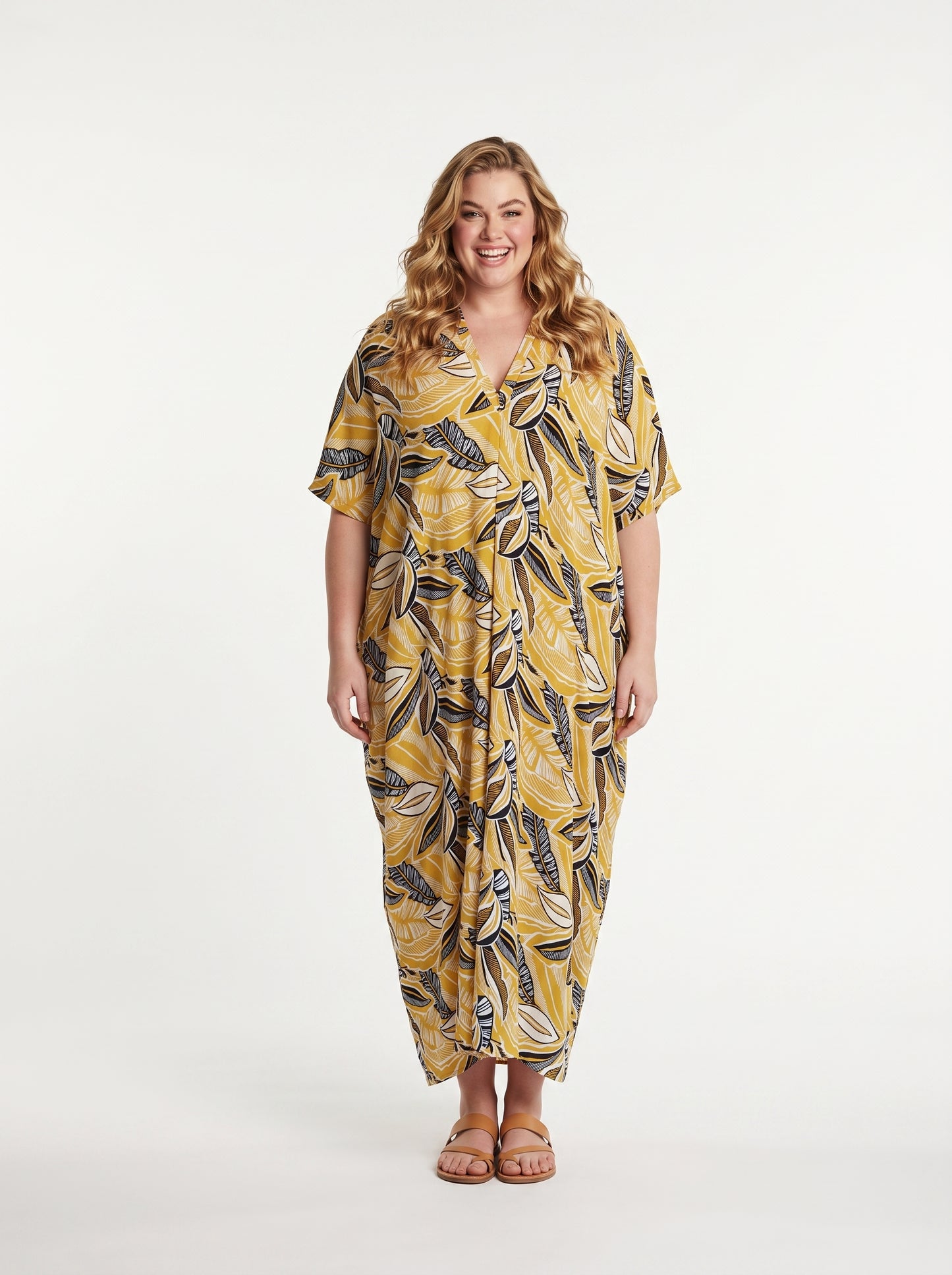 Black, White and Yellow Printed Kaftan