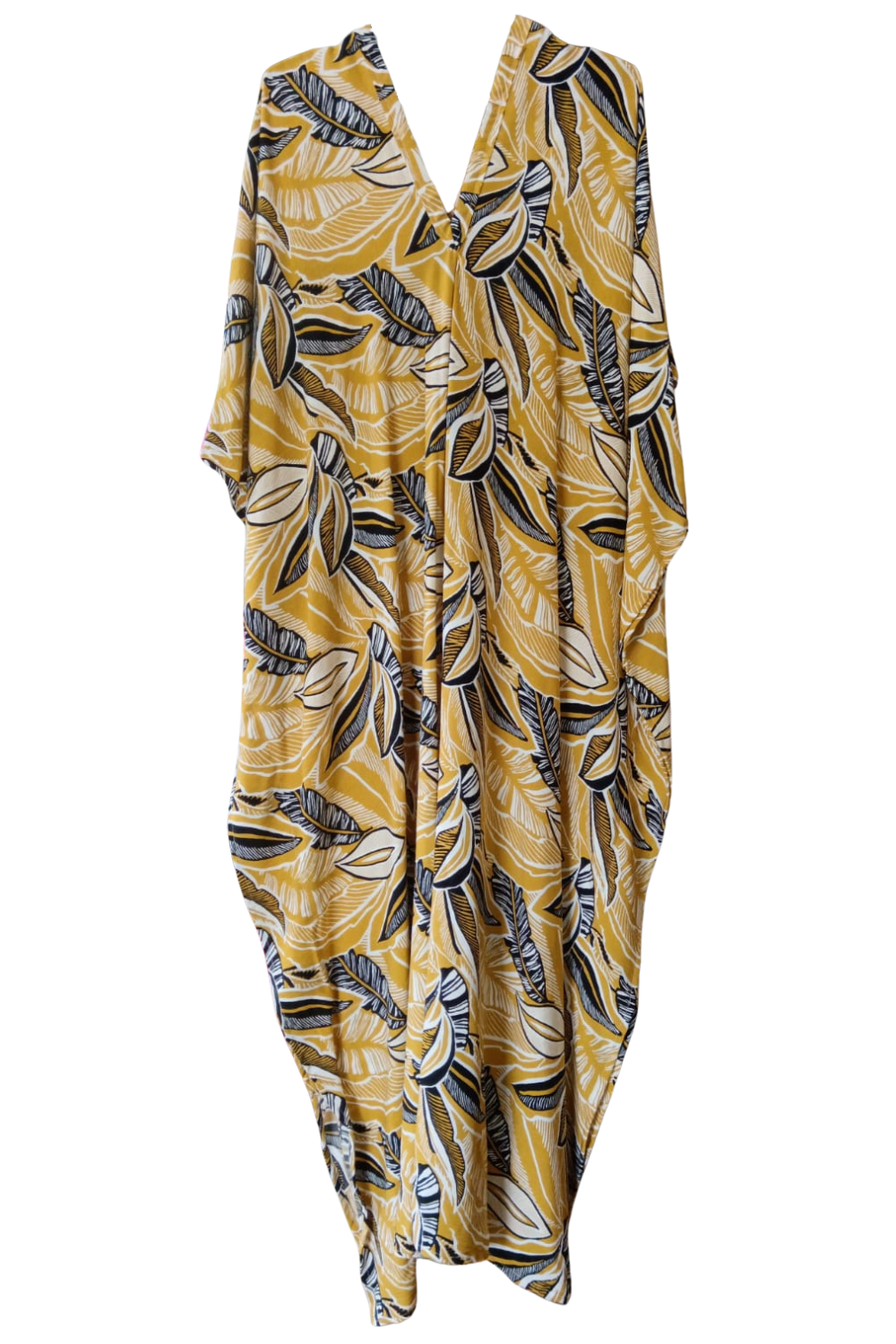 Black, White and Yellow Printed Kaftan