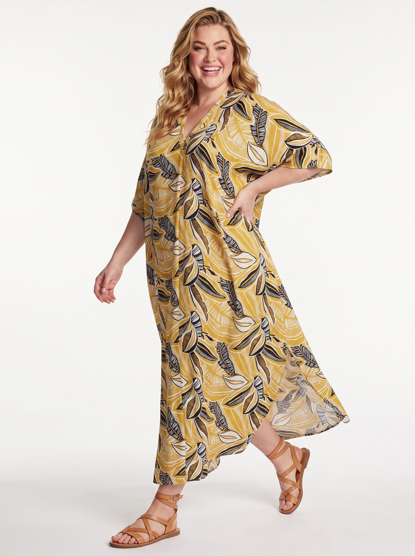 Black, White and Yellow Printed Kaftan