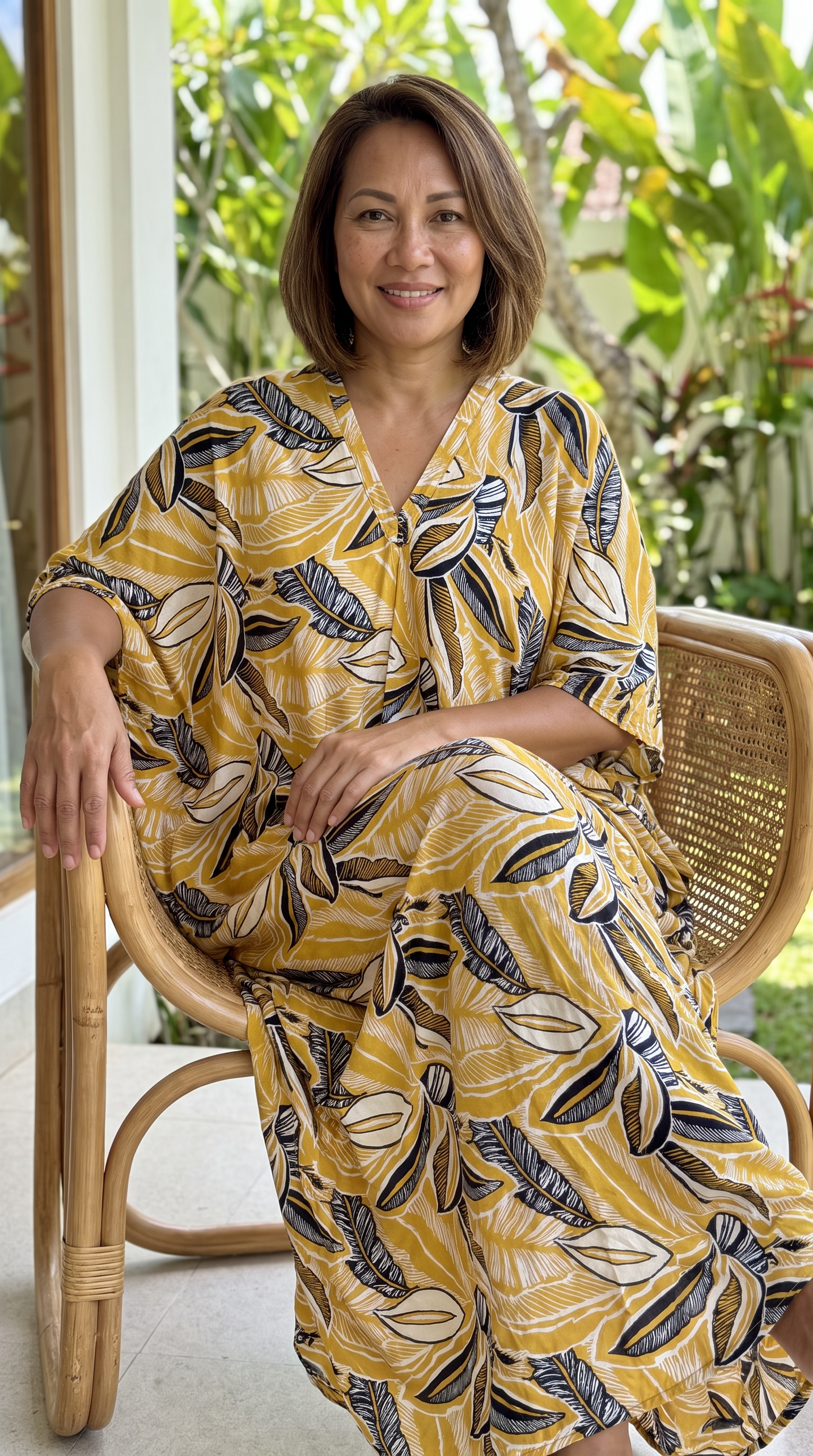 Black, White and Yellow Printed Kaftan