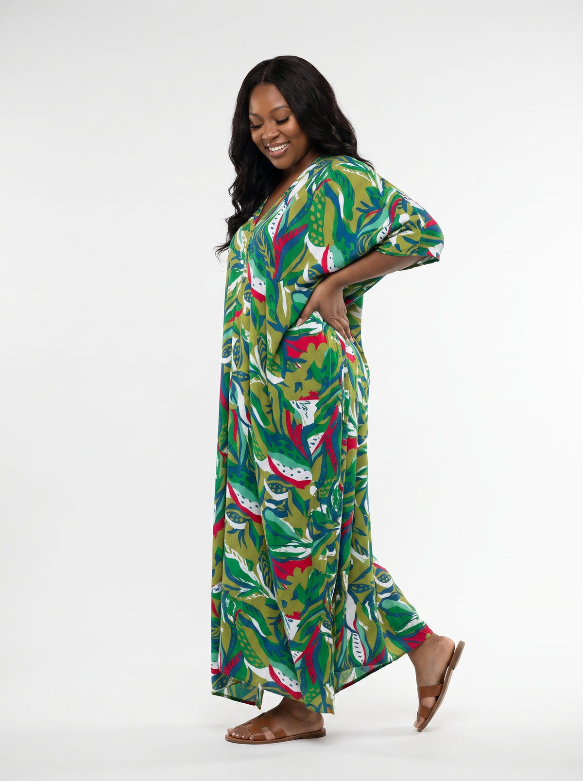 Green Printed Kaftan
