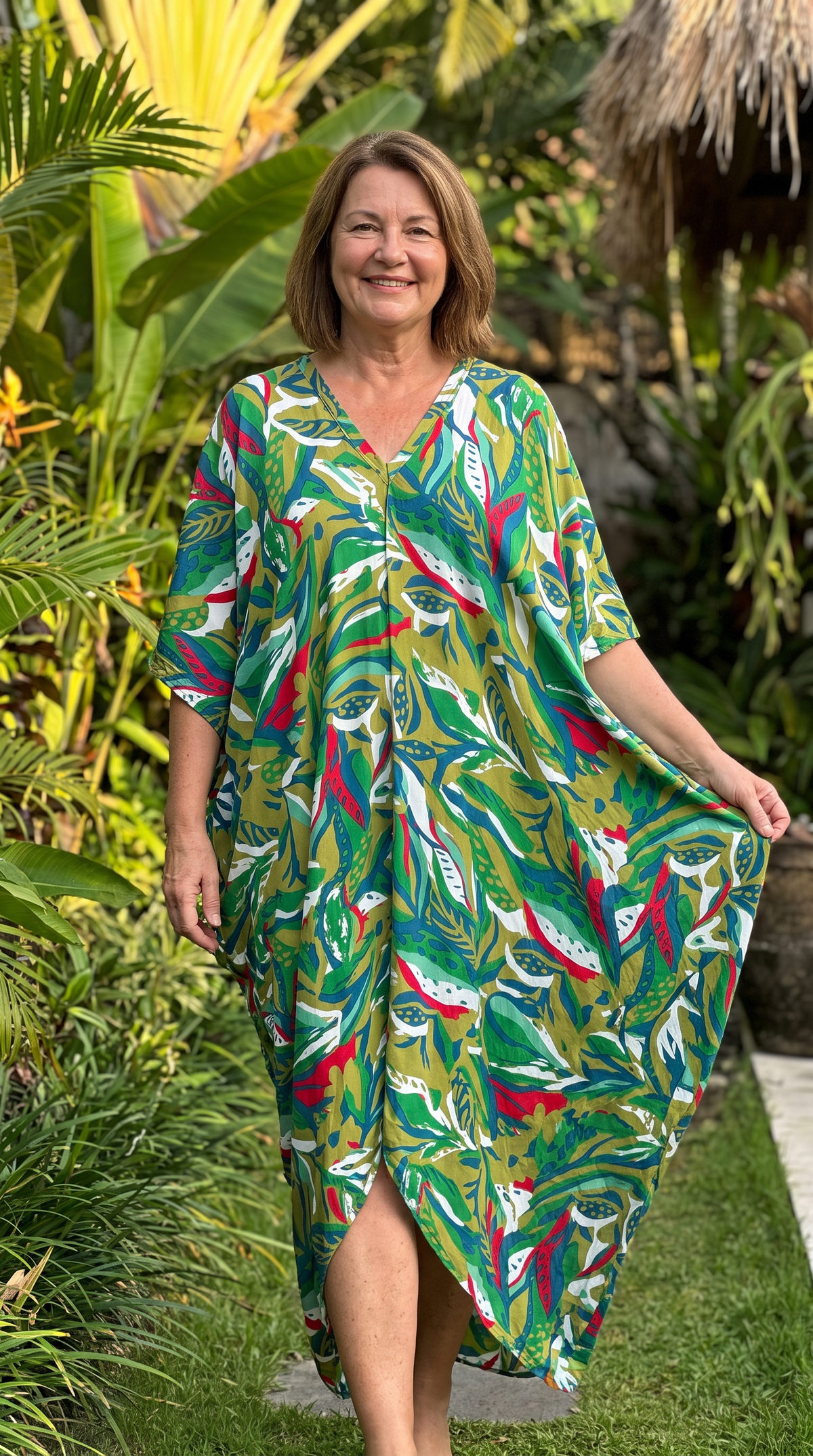 Green Printed Kaftan