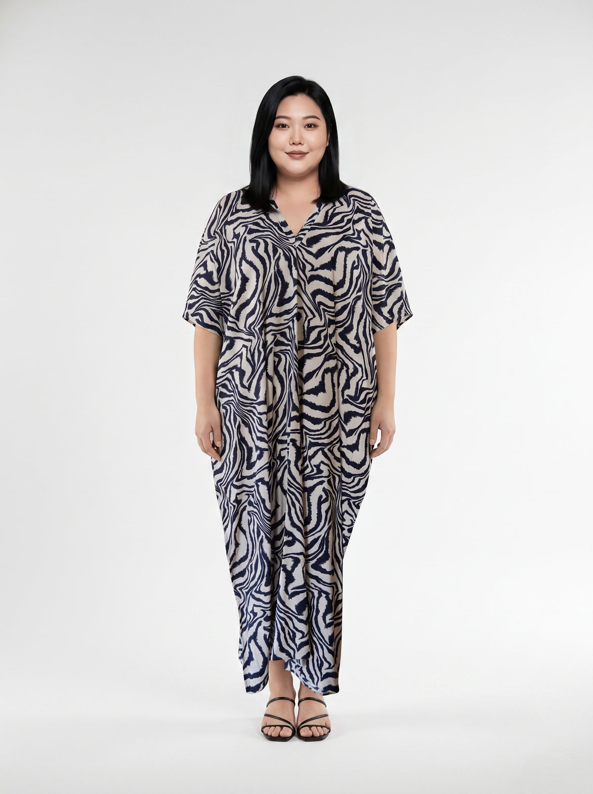Pale Tan/Navy Printed Kaftan