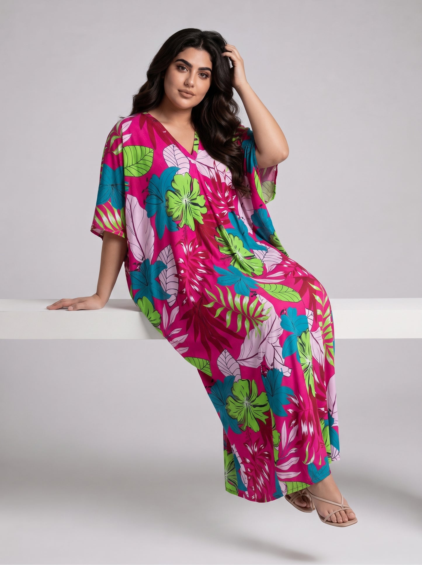 Green & Magenta Printed Kaftan