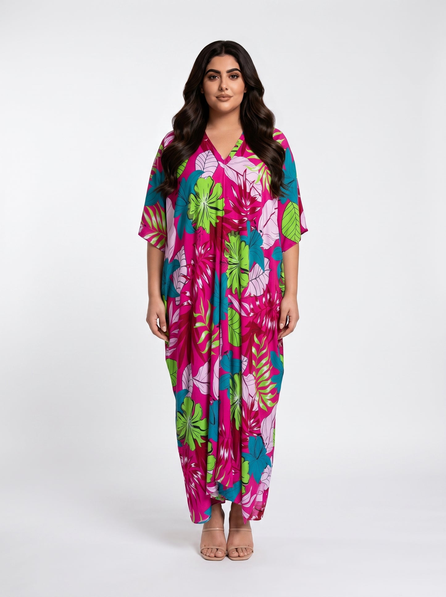 Green & Magenta Printed Kaftan