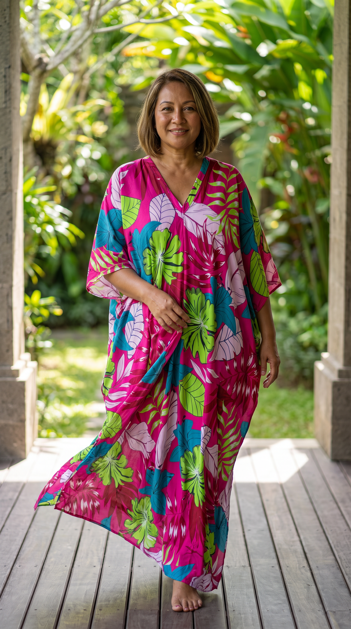 Green & Magenta Printed Kaftan