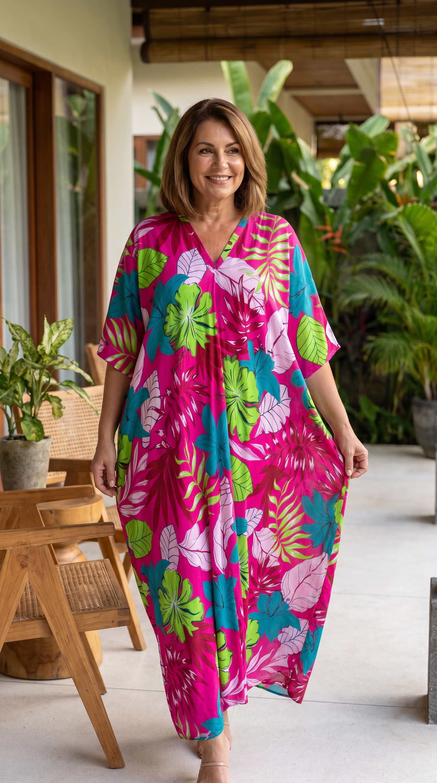 Green & Magenta Printed Kaftan