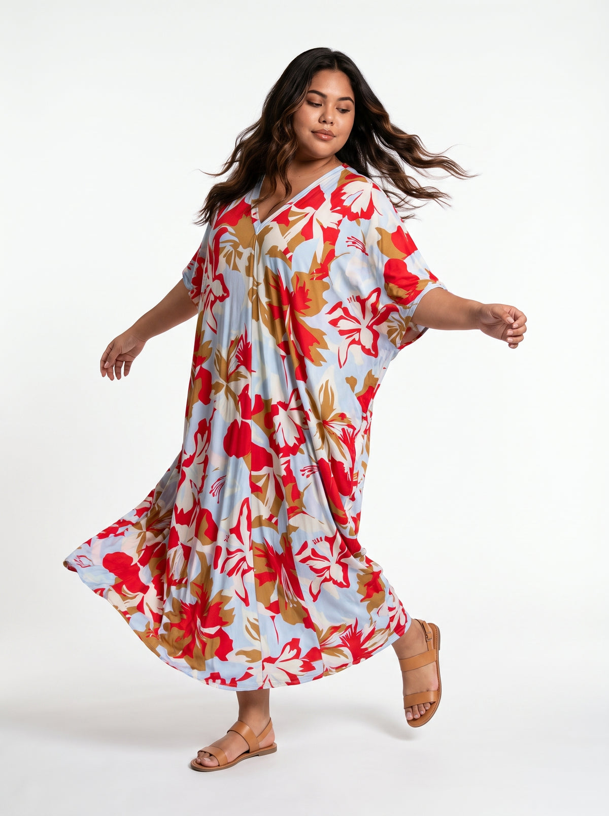 Red & Tan Printed Kaftan