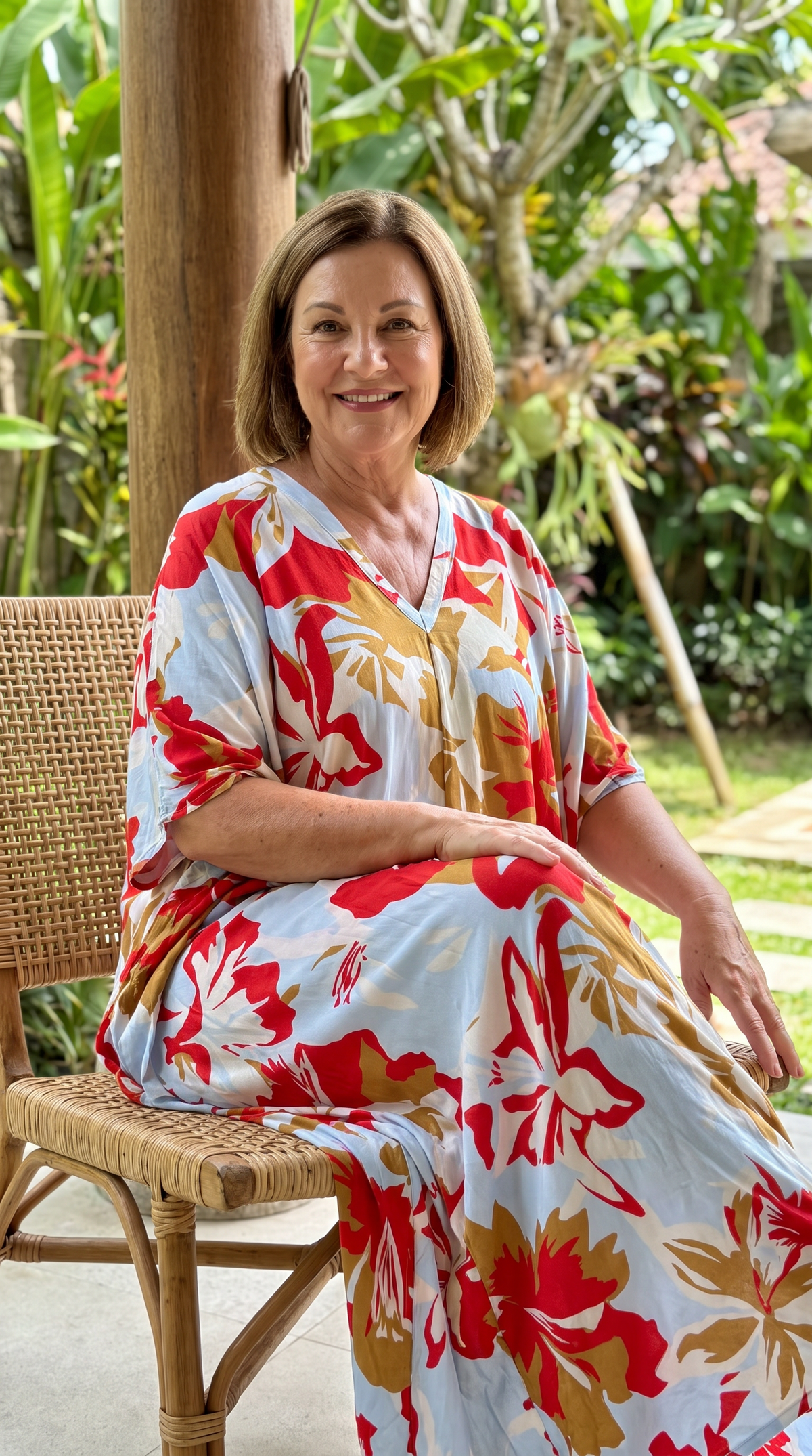Red & Tan Printed Kaftan