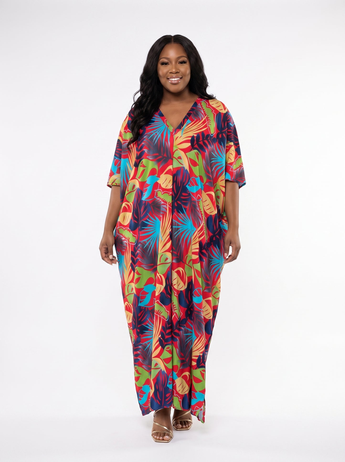 Red and Blue Printed Kaftan