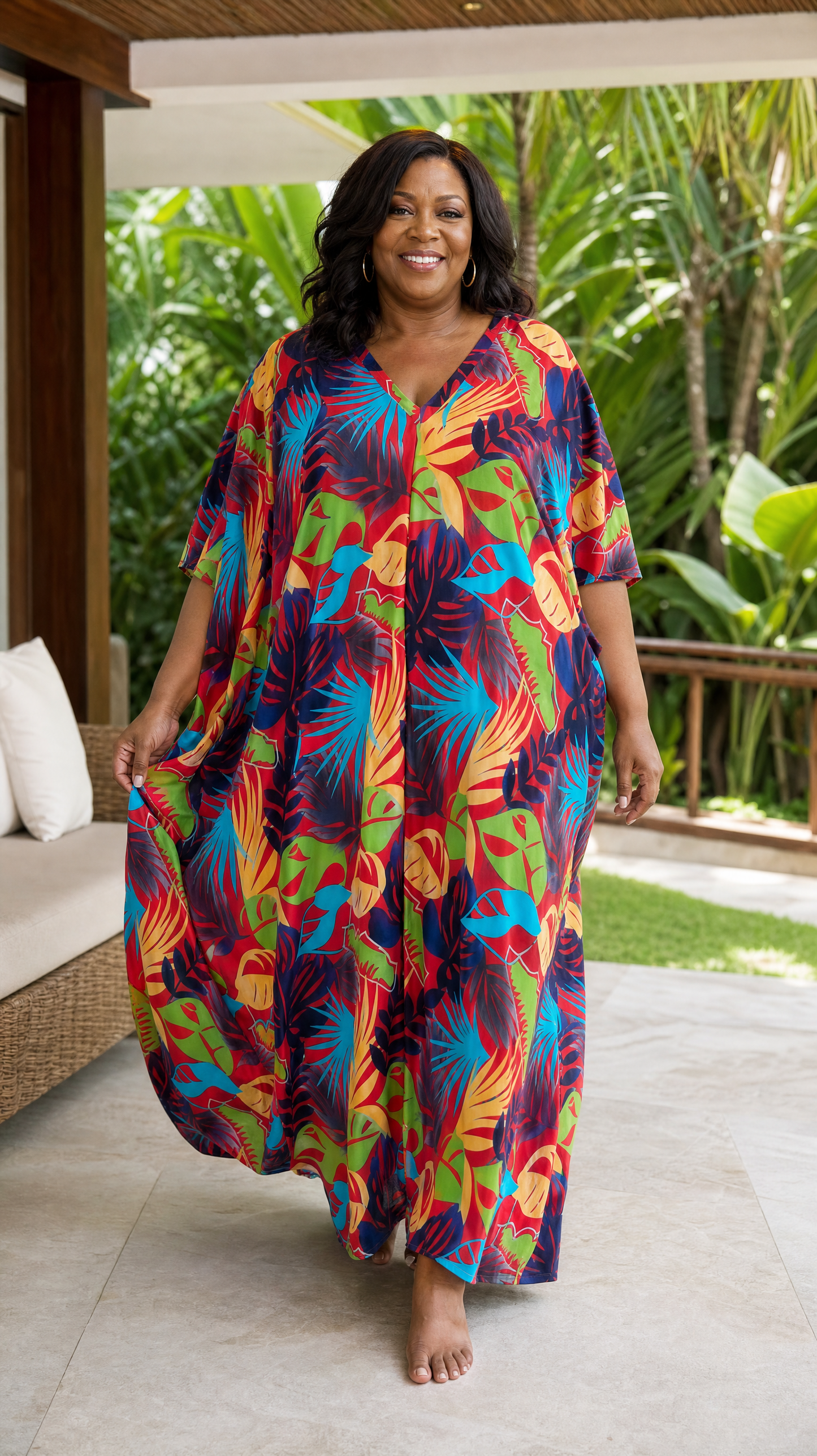 Red and Blue Printed Kaftan