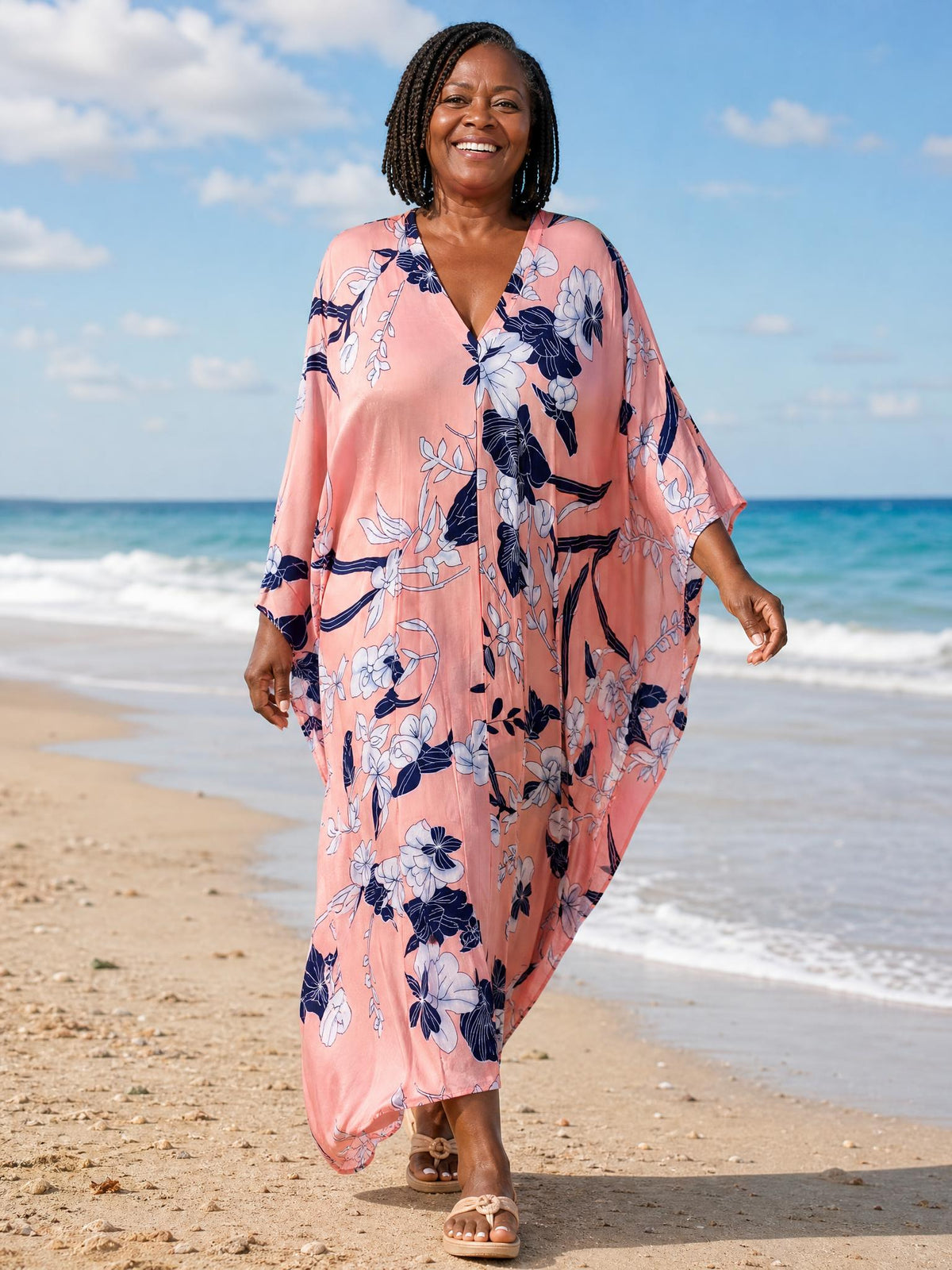 Salmon Pink Printed Kaftan