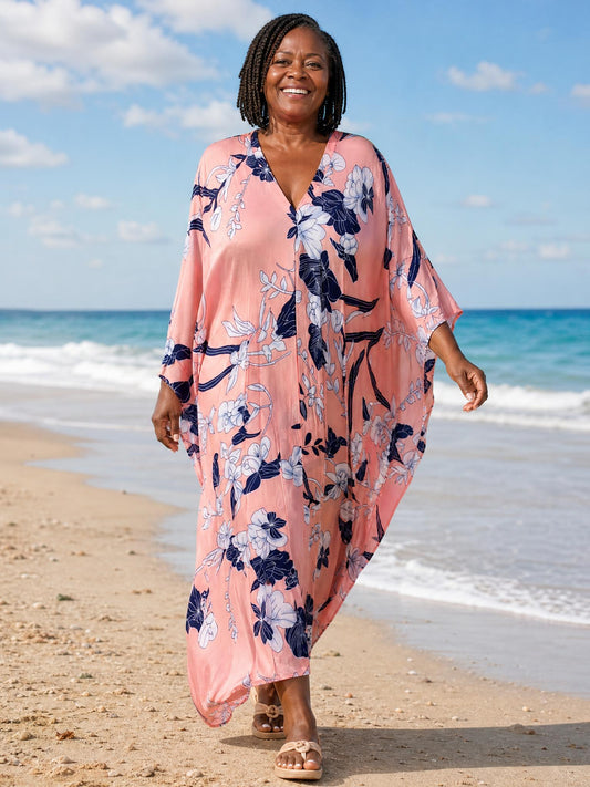 Salmon Pink Printed Kaftan