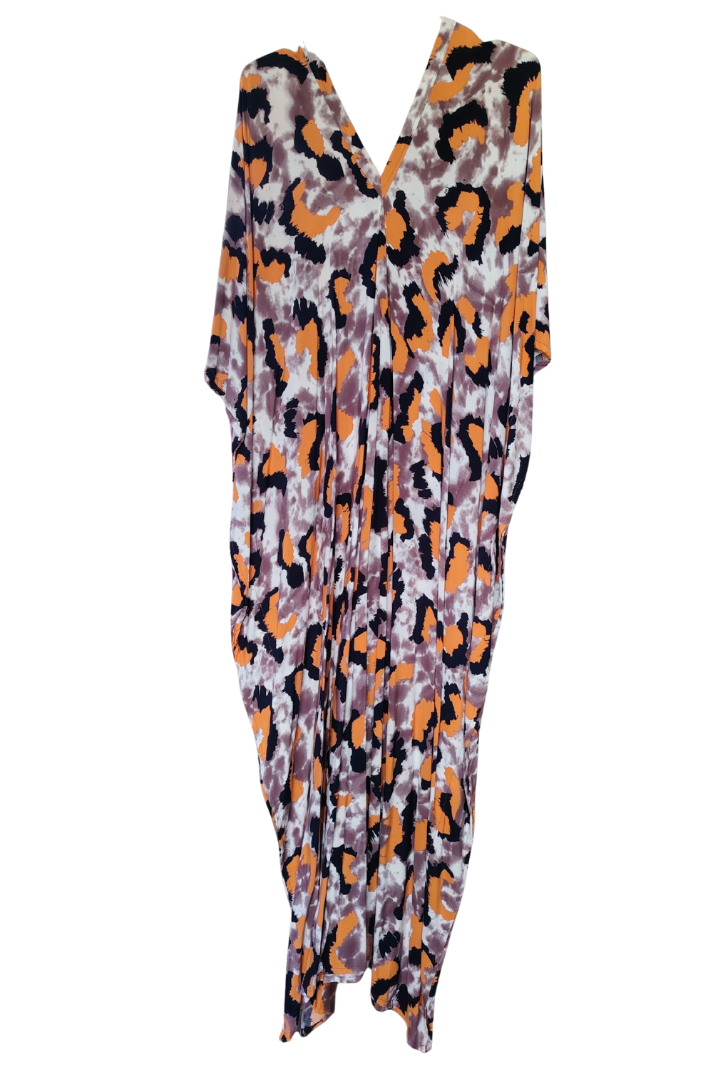 Orange, Black & Pastel Brown Printed Kaftan