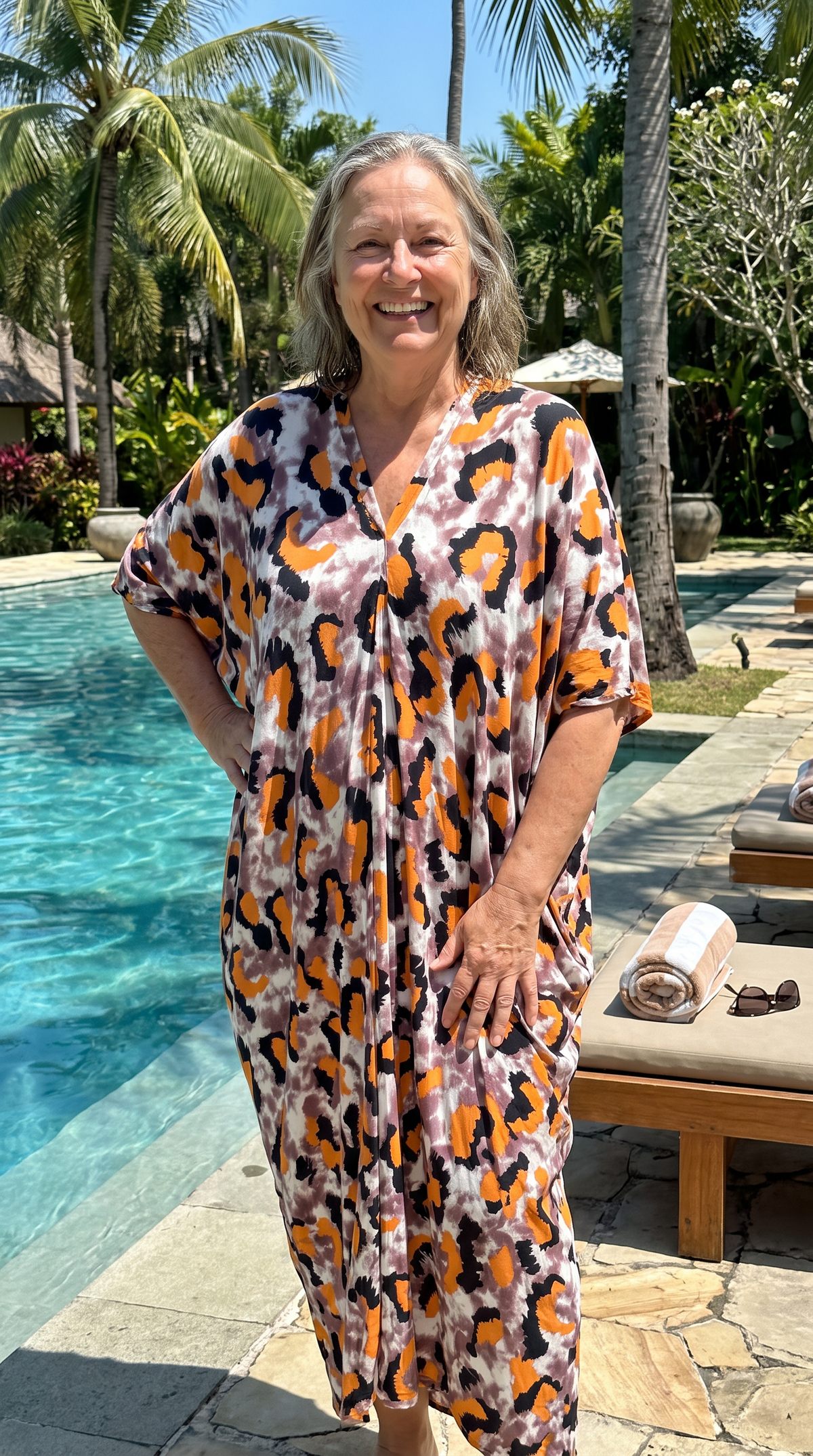 Orange, Black & Pastel Brown Printed Kaftan
