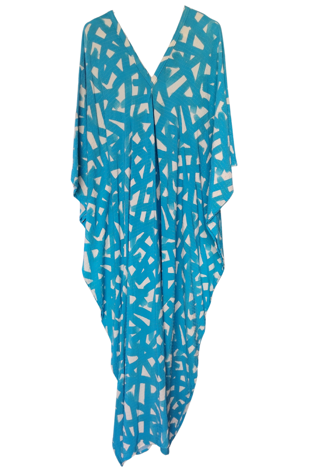 Turquoise with Gold Thread in the Weave Printed Kaftan