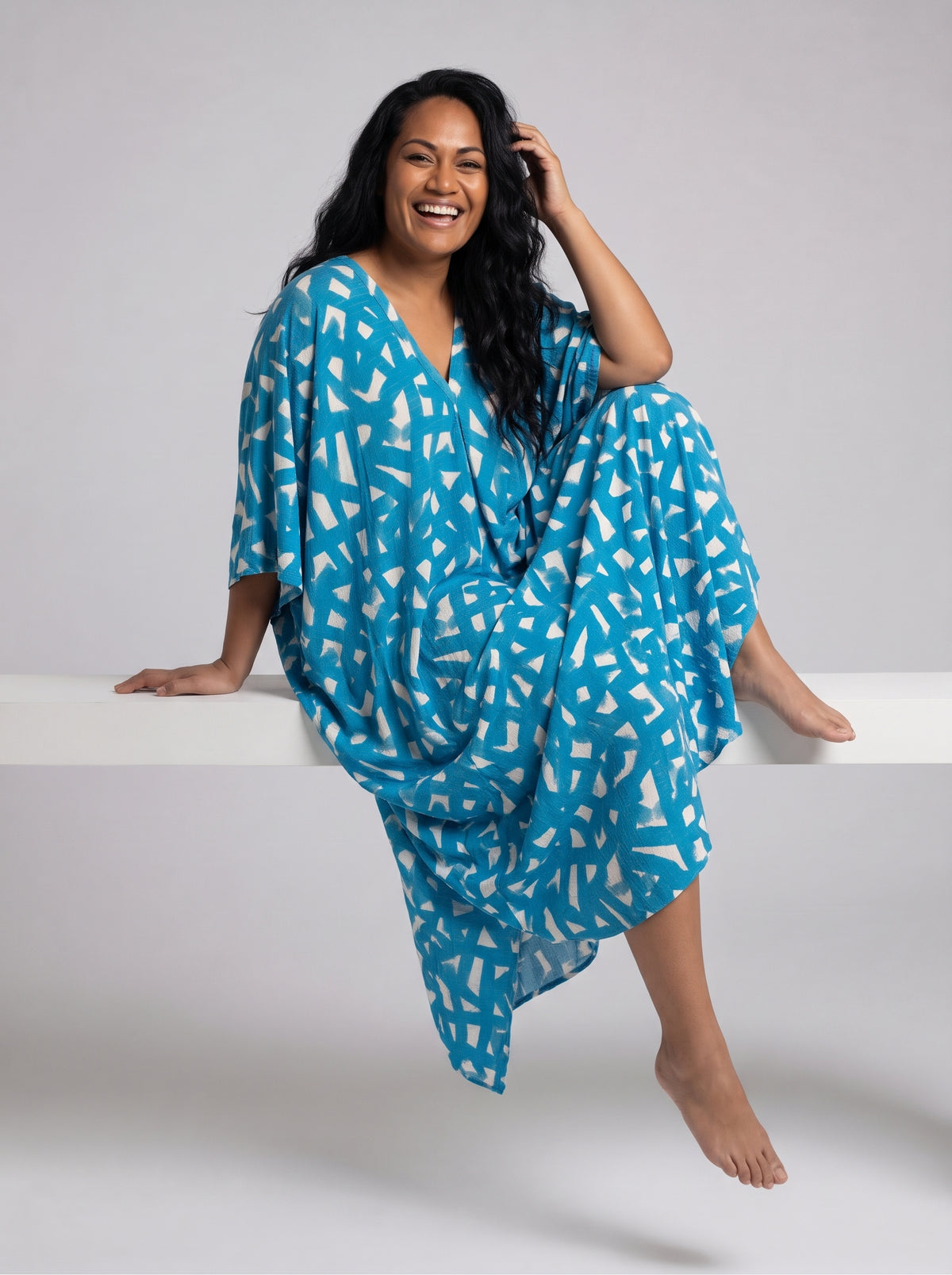 Turquoise with Gold Thread in the Weave Printed Kaftan