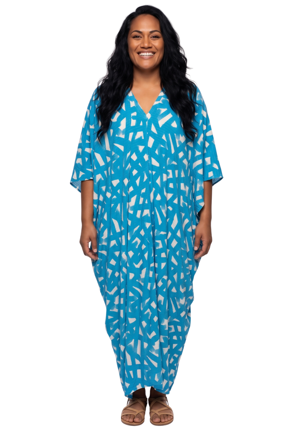 Turquoise with Gold Thread in the Weave Printed Kaftan