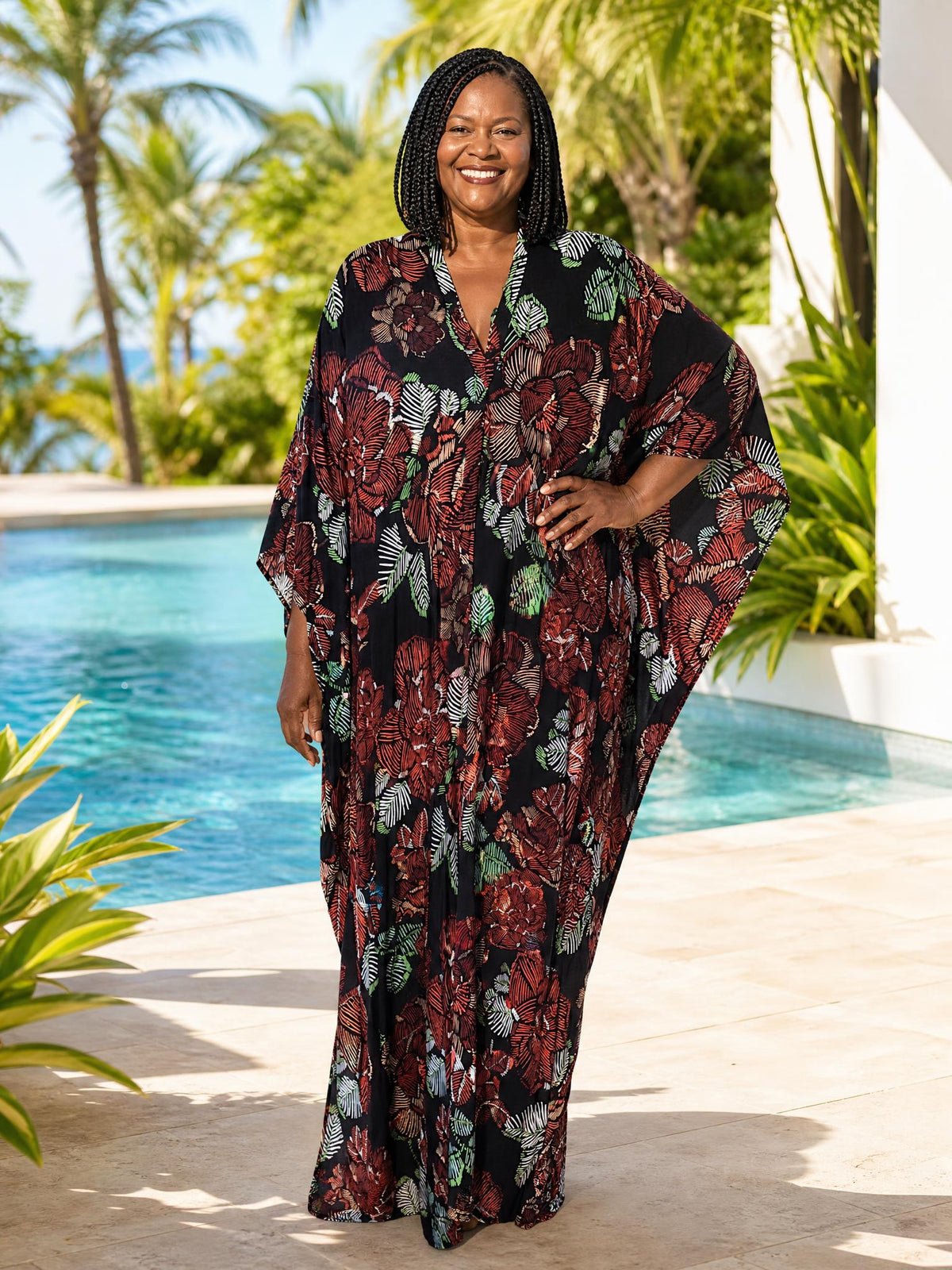 Burgundy Red Printed Kaftan