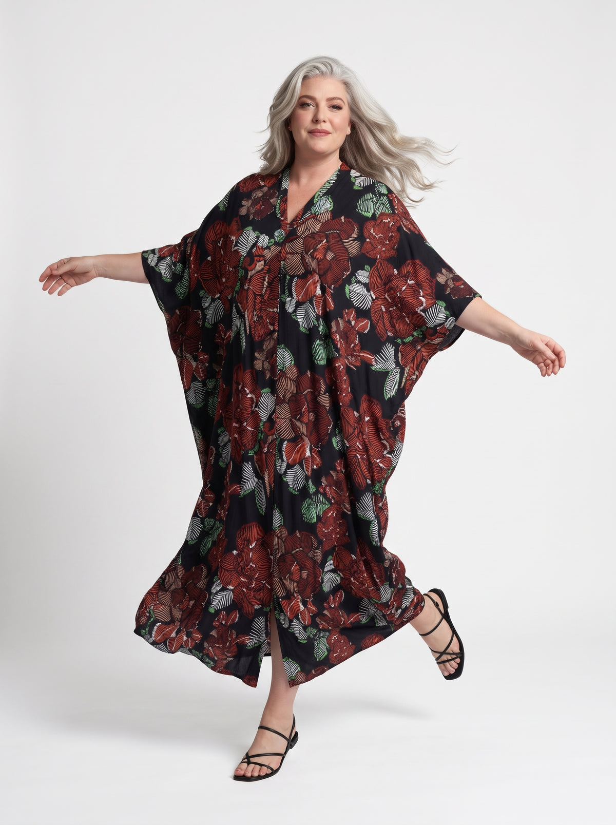 Burgundy Red Printed Kaftan