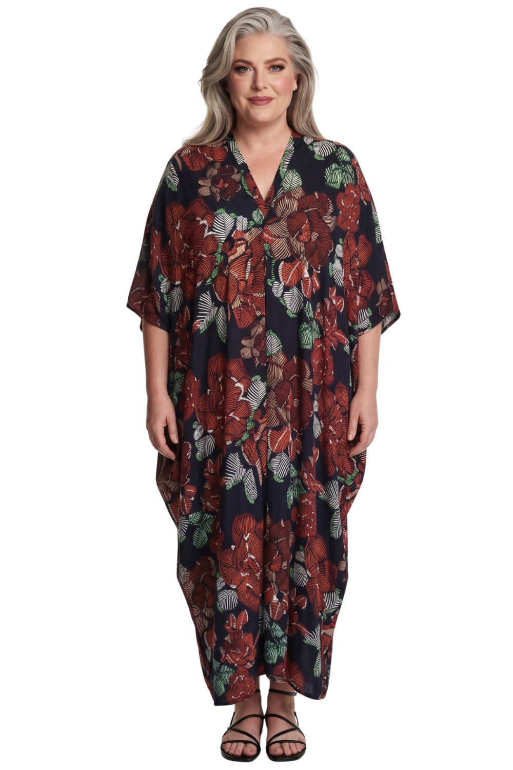 Burgundy Red Printed Kaftan