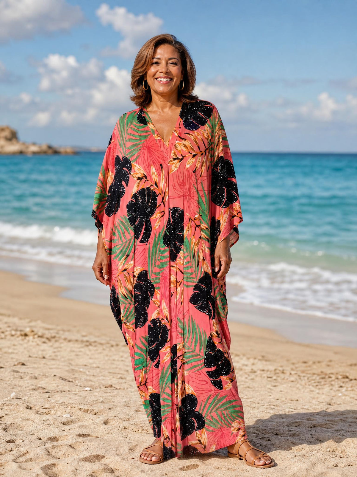 Salmon Pink Printed Kaftan