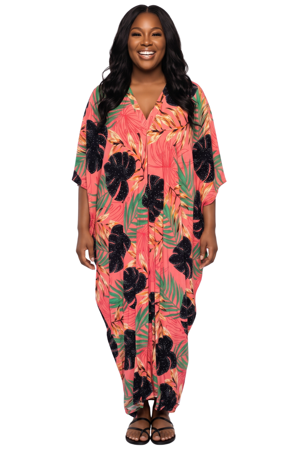 Salmon Pink Printed Kaftan