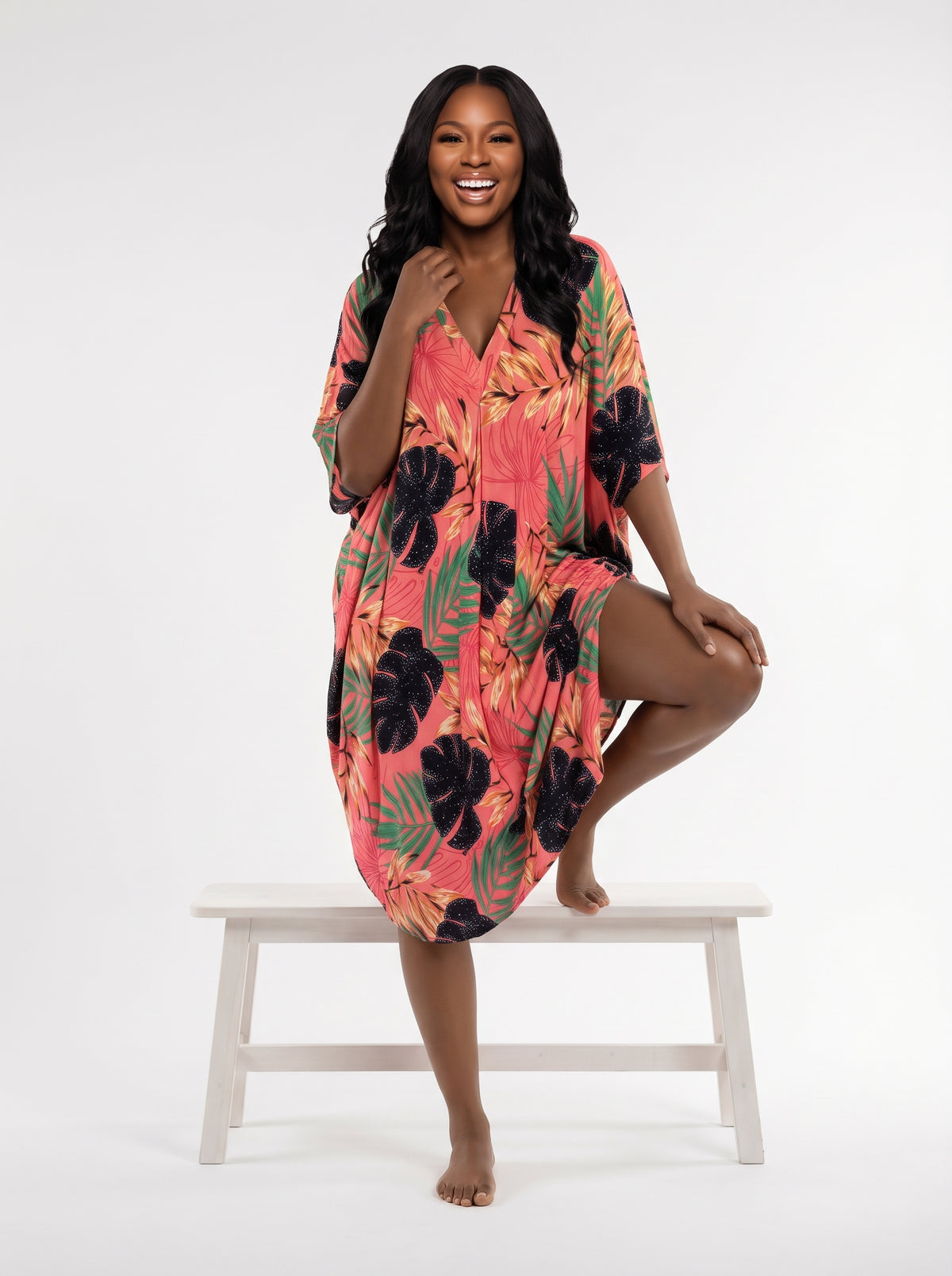Salmon Pink Printed Kaftan