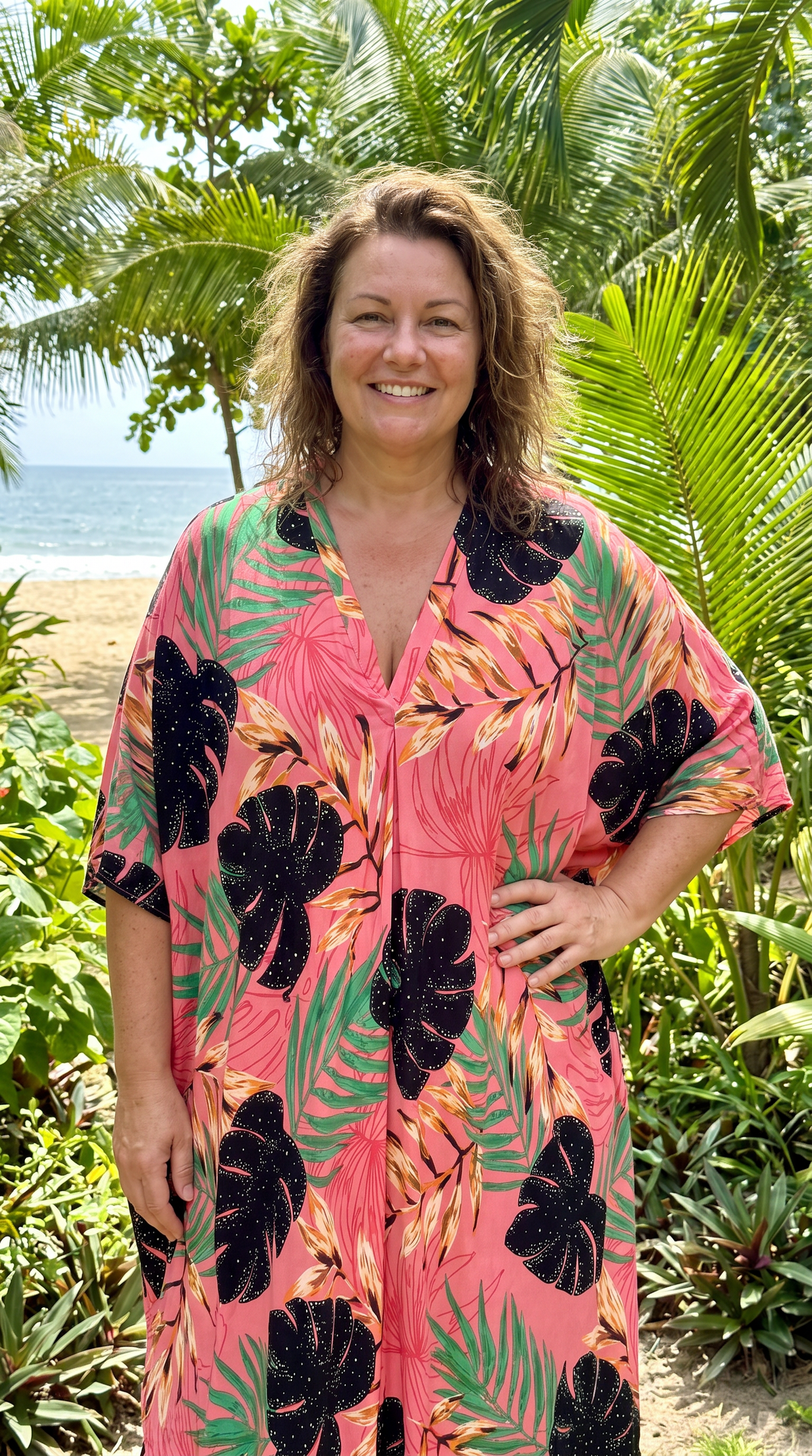Salmon Pink Printed Kaftan