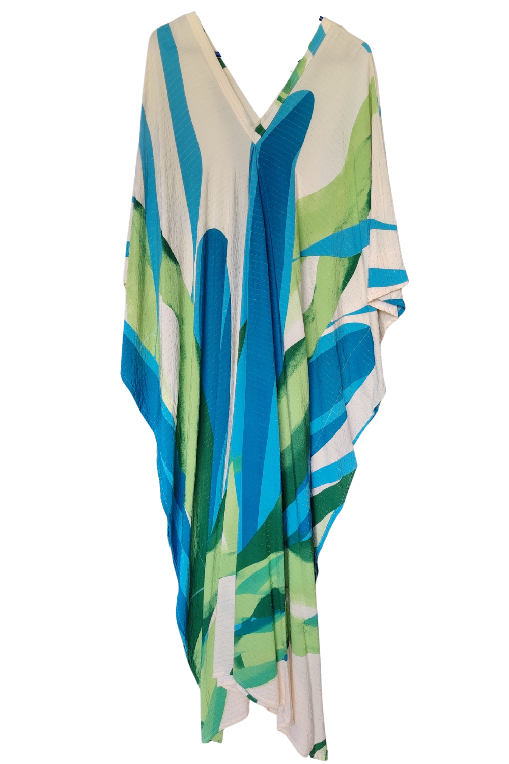 Blue & Green with Gold Thread in the Weave Printed Kaftan