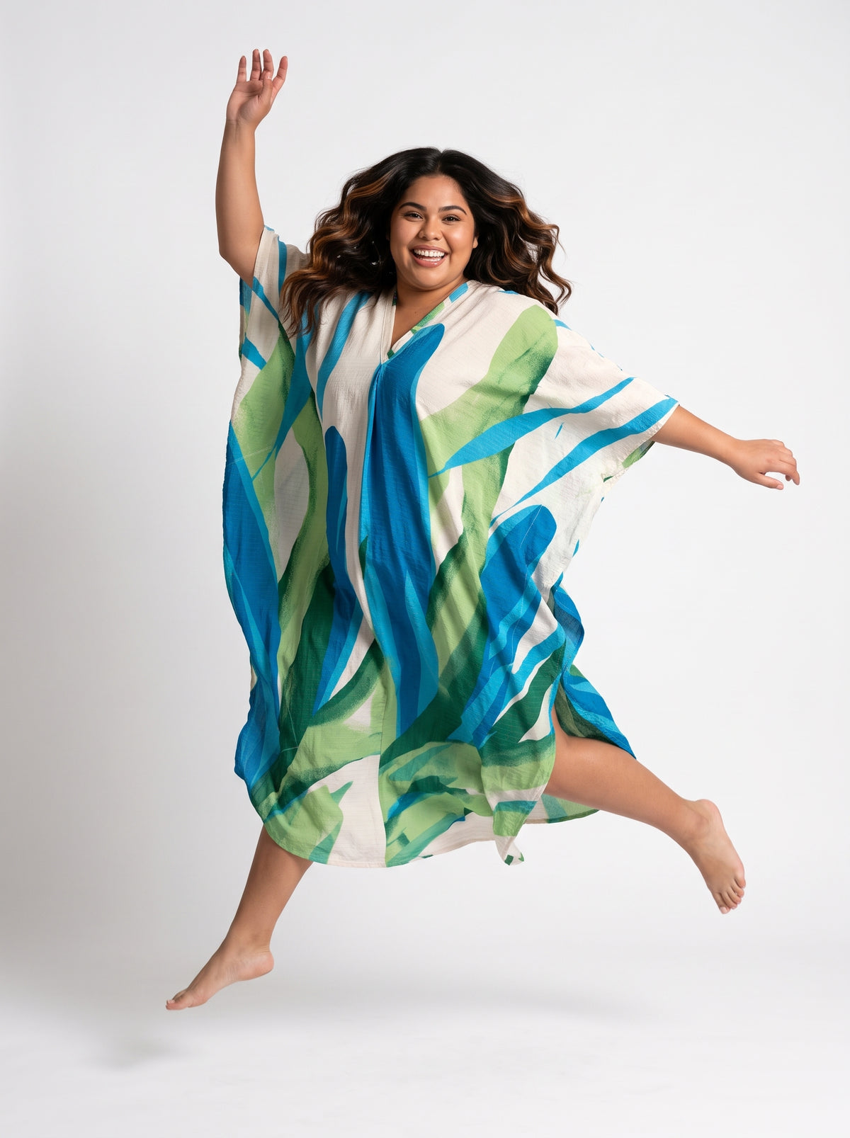Blue & Green with Gold Thread in the Weave Printed Kaftan