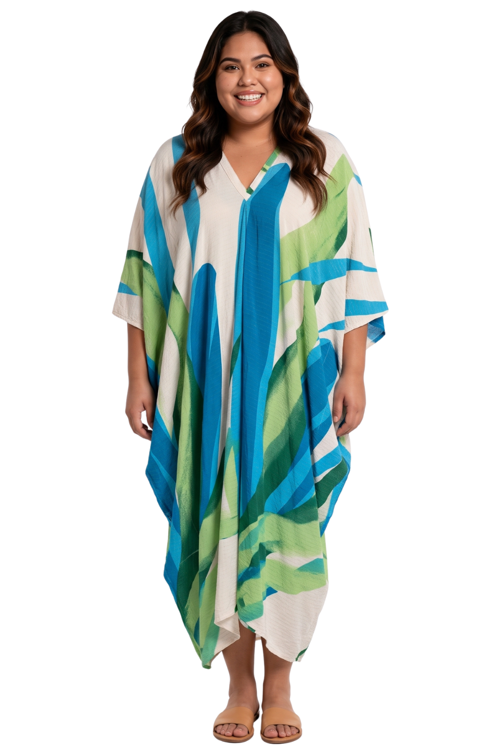Blue & Green with Gold Thread in the Weave Printed Kaftan