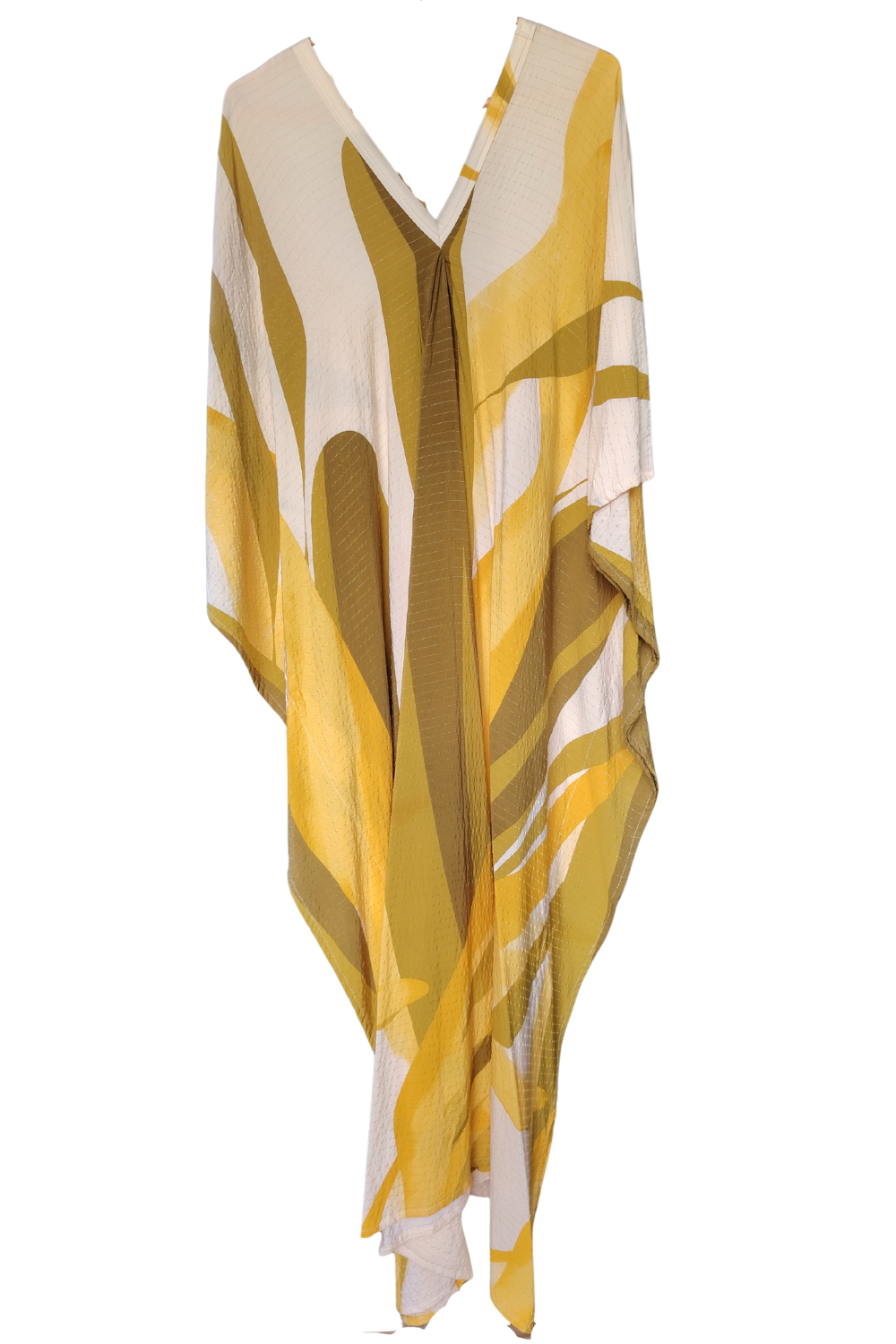 Brown and Mustard with Gold Thread in the Weave Printed Kaftan
