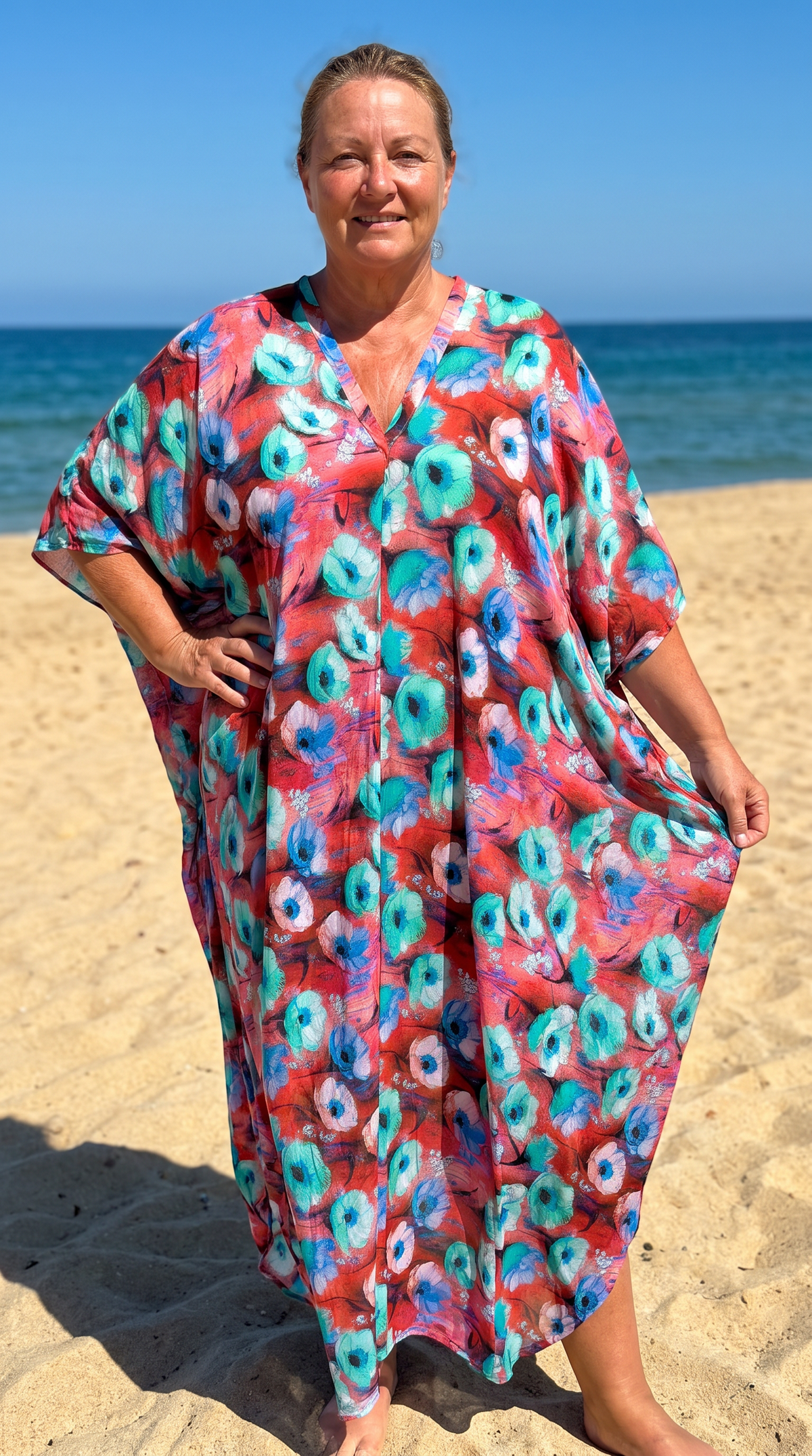 Red & Blue Printed Kaftan