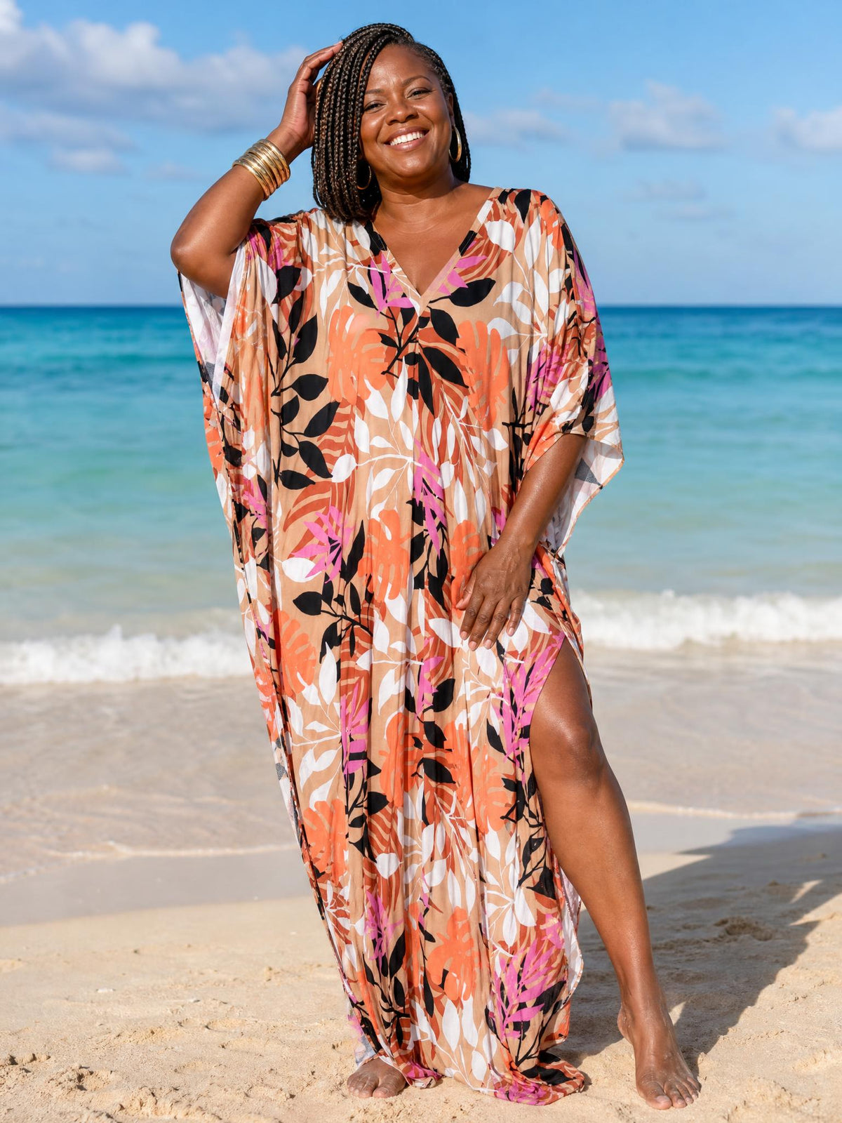 Orange & Brown Printed Kaftan