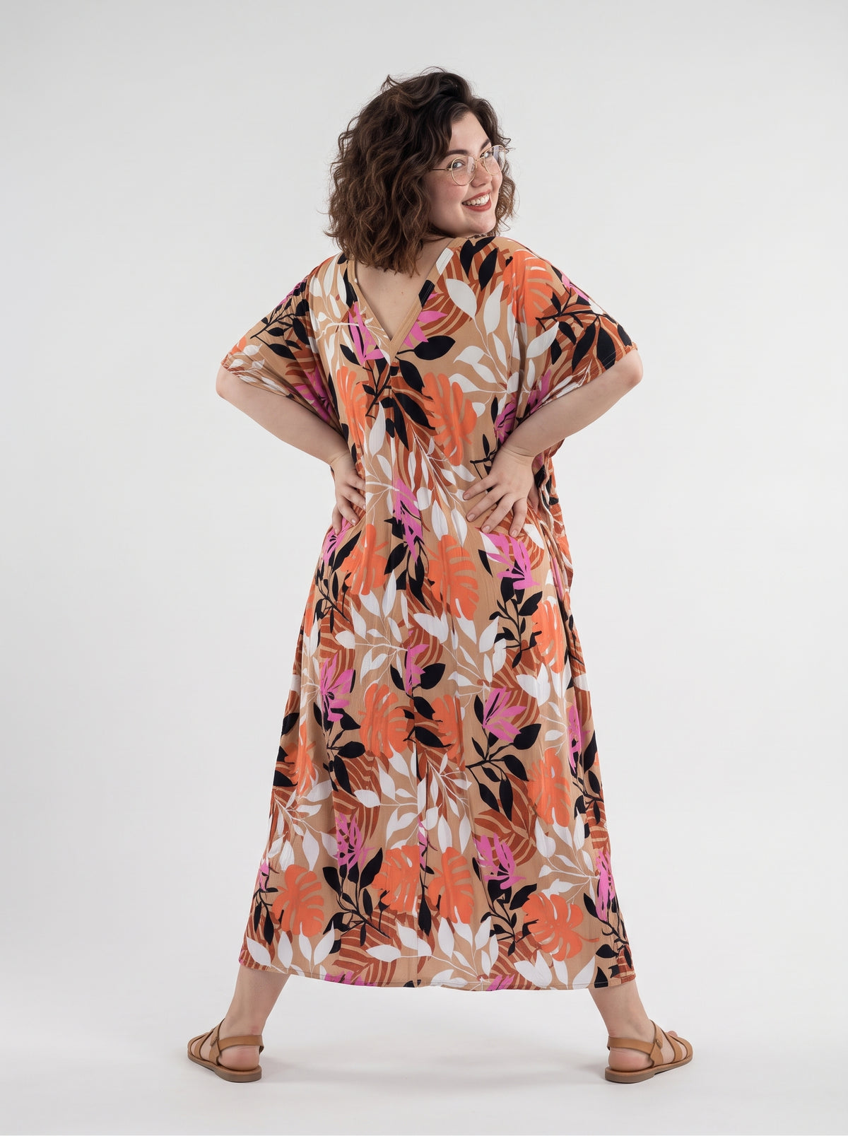 Orange & Brown Printed Kaftan