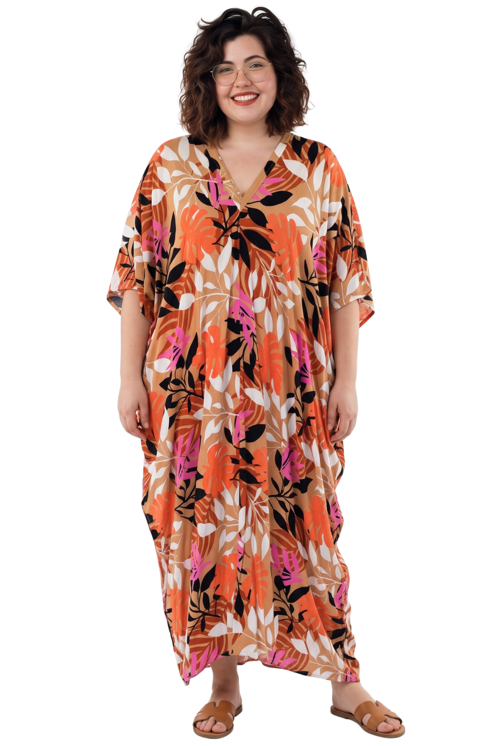 Orange & Brown Printed Kaftan