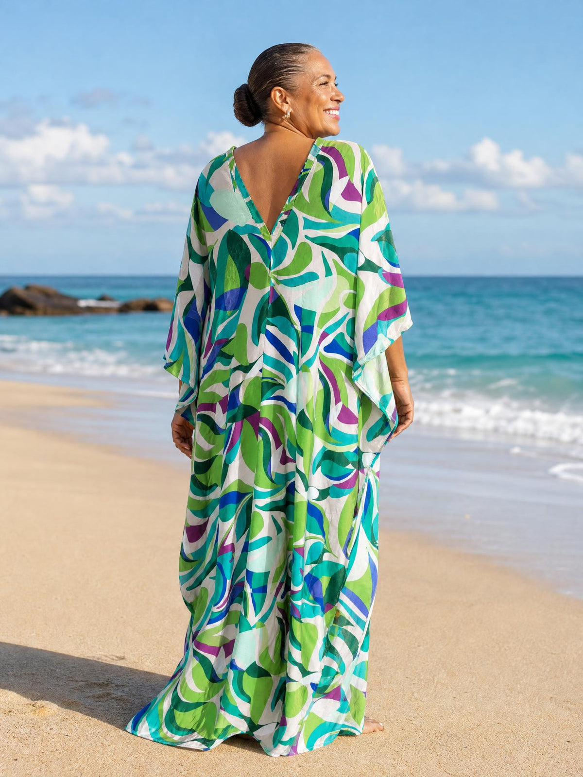 Green Printed Kaftan