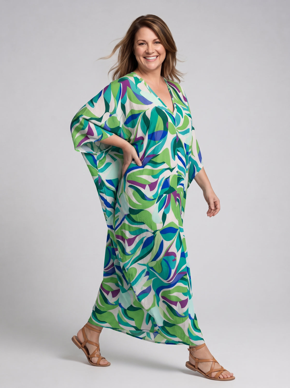 Green Printed Kaftan