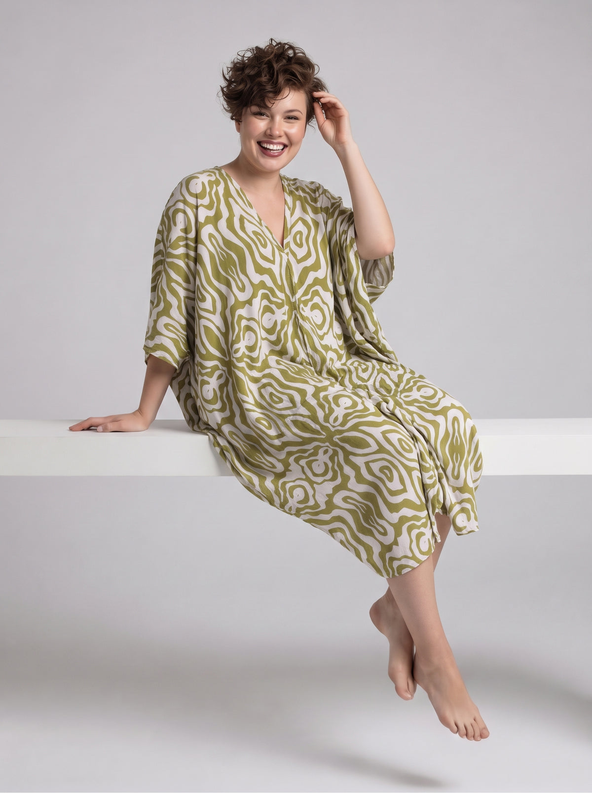 Lime Green Printed Kaftan