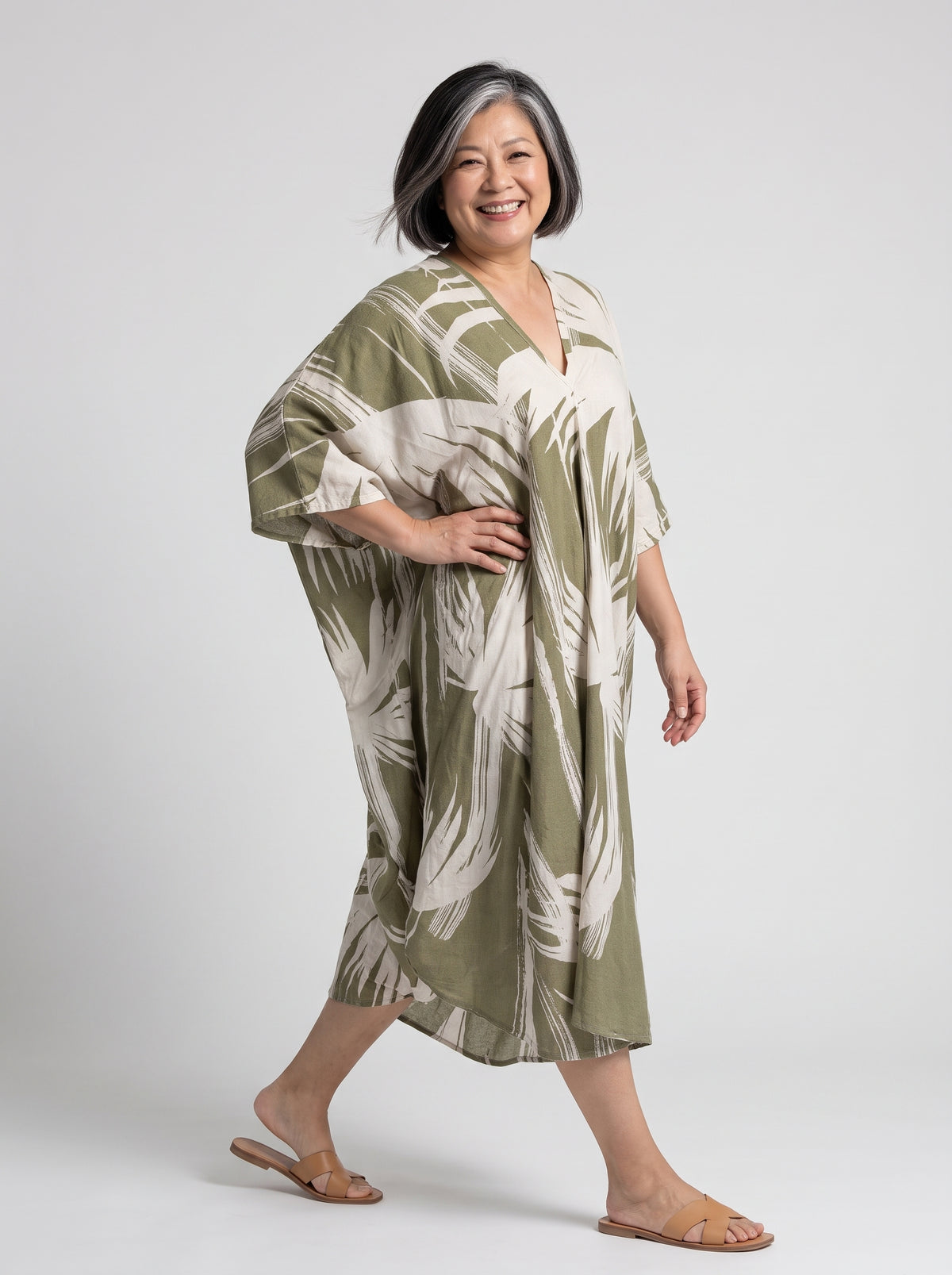 Olive Green Printed Kaftan