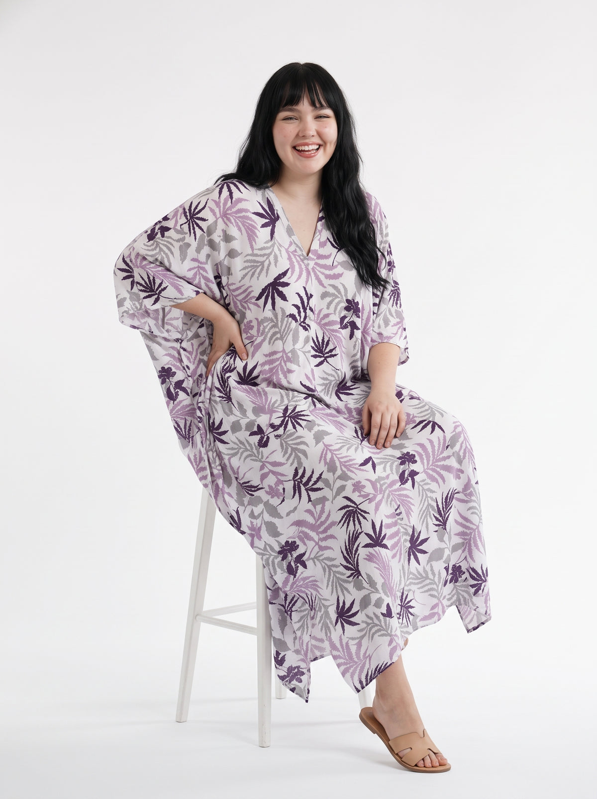 Pink, Grey & White Printed Kaftan