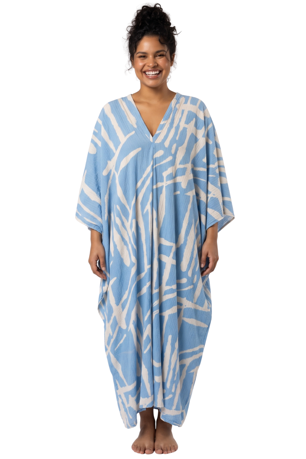 Baby Blue with Gold Thread in the Weave Printed Kaftan